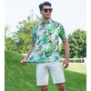 image:imageAlex Vando Mens Hawaiian Golf Shirt Moisture Wicking Digital Print Polo  Tropical vivid patterns Sweatabsorbing Flexible stretch weave Side air slits Unrestricted daily activityNavy Palm
