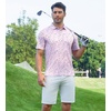 image:imageAlex Vando Mens Hawaiian Golf Shirt Moisture Wicking Digital Print Polo  Tropical vivid patterns Sweatabsorbing Flexible stretch weave Side air slits Unrestricted daily activityPink Leaf