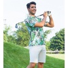 image:imageAlex Vando Mens Hawaiian Golf Shirt Moisture Wicking Digital Print Polo  Tropical vivid patterns Sweatabsorbing Flexible stretch weave Side air slits Unrestricted daily activityNavy Palm