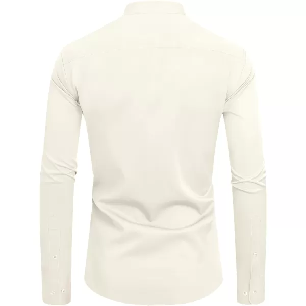 J.VER Mens Banded Collar Dress Shirts Long Sleeve Button Down Mandarin Collar Shirt Solid Stretch Shirt with Pocket