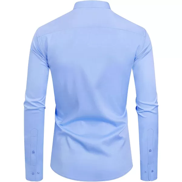 J.VER Mens Banded Collar Dress Shirts Long Sleeve Button Down Mandarin Collar Shirt Solid Stretch Shirt with Pocket
