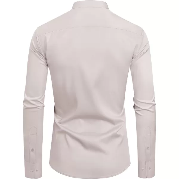 J.VER Mens Banded Collar Dress Shirts Long Sleeve Button Down Mandarin Collar Shirt Solid Stretch Shirt with Pocket