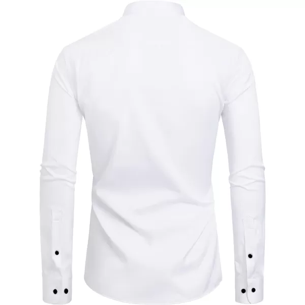 J.VER Mens Banded Collar Dress Shirts Long Sleeve Button Down Mandarin Collar Shirt Solid Stretch Shirt with Pocket