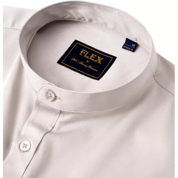 J.VER Mens Banded Collar Dress Shirts Long Sleeve Button Down Mandarin Collar Shirt Solid Stretch Shirt with Pocket