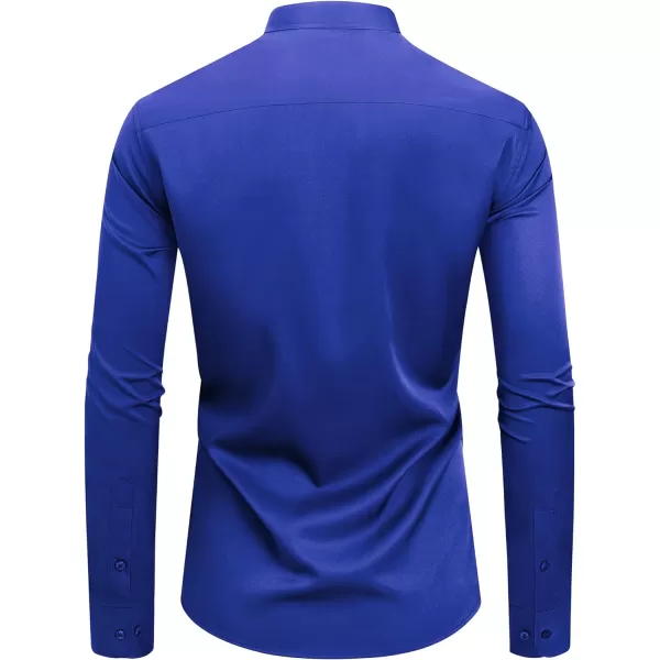 J.VER Mens Banded Collar Dress Shirts Long Sleeve Button Down Mandarin Collar Shirt Solid Stretch Shirt with Pocket