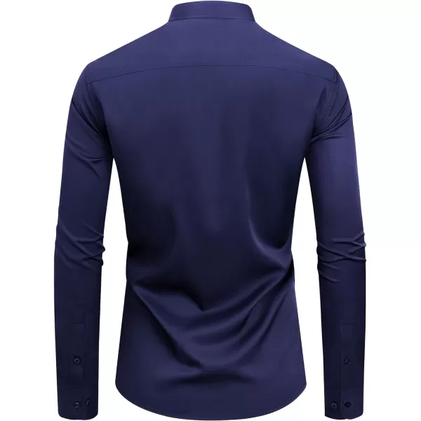J.VER Mens Banded Collar Dress Shirts Long Sleeve Button Down Mandarin Collar Shirt Solid Stretch Shirt with Pocket