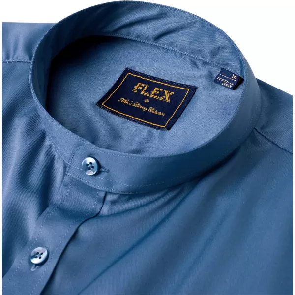 J.VER Mens Banded Collar Dress Shirts Long Sleeve Button Down Mandarin Collar Shirt Solid Stretch Shirt with Pocket