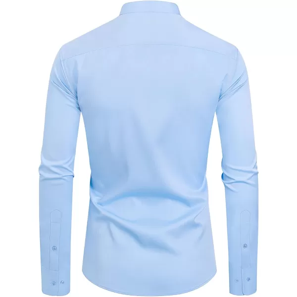 J.VER Mens Banded Collar Dress Shirts Long Sleeve Button Down Mandarin Collar Shirt Solid Stretch Shirt with Pocket