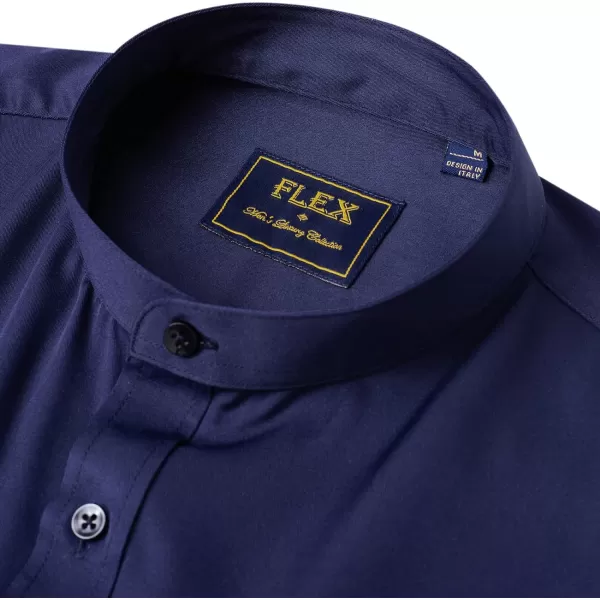 J.VER Mens Banded Collar Dress Shirts Long Sleeve Button Down Mandarin Collar Shirt Solid Stretch Shirt with Pocket
