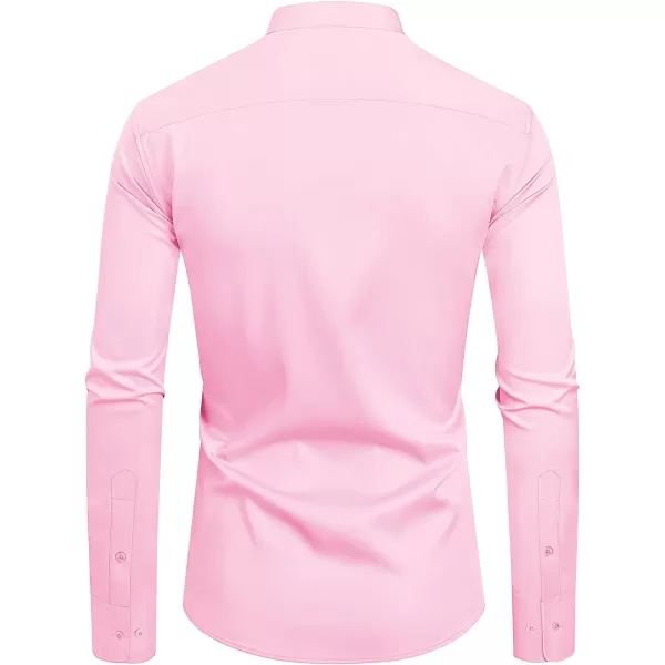 J.VER Mens Banded Collar Dress Shirts Long Sleeve Button Down Mandarin Collar Shirt Solid Stretch Shirt with Pocket