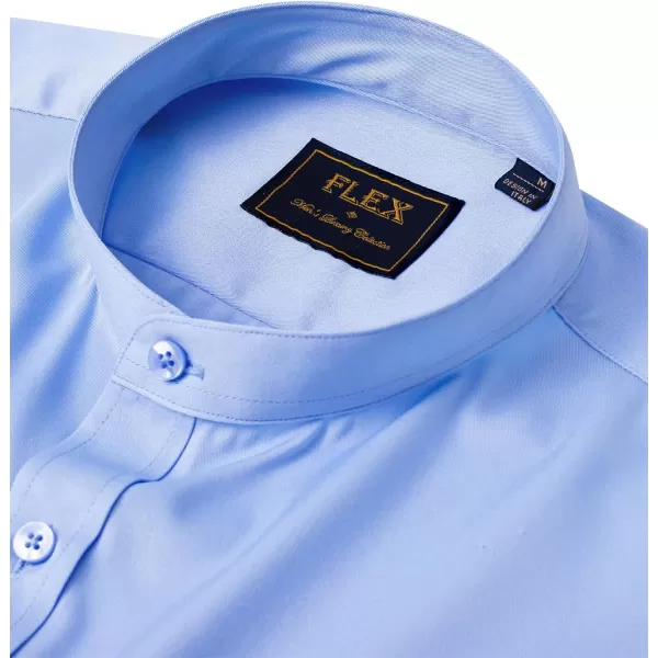 J.VER Mens Banded Collar Dress Shirts Long Sleeve Button Down Mandarin Collar Shirt Solid Stretch Shirt with Pocket