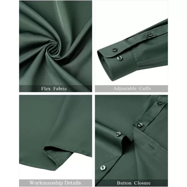 J.VER Mens Banded Collar Dress Shirts Long Sleeve Button Down Mandarin Collar Shirt Solid Stretch Shirt with Pocket