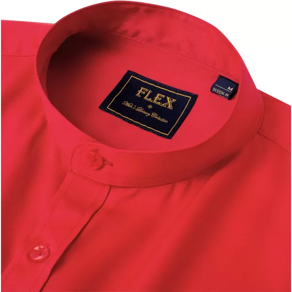 J.VER Mens Banded Collar Dress Shirts Long Sleeve Button Down Mandarin Collar Shirt Solid Stretch Shirt with Pocket