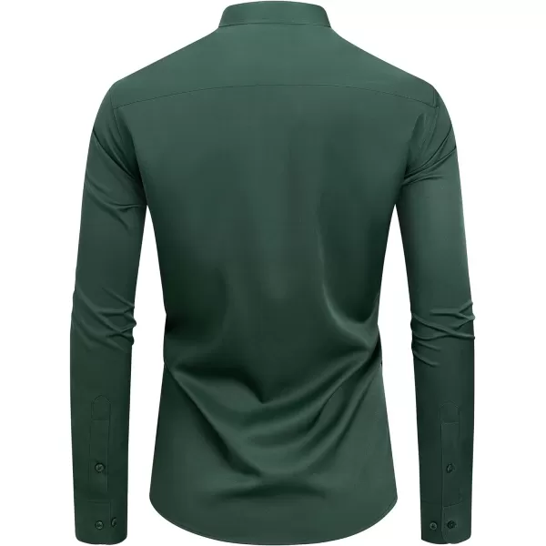 J.VER Mens Banded Collar Dress Shirts Long Sleeve Button Down Mandarin Collar Shirt Solid Stretch Shirt with Pocket