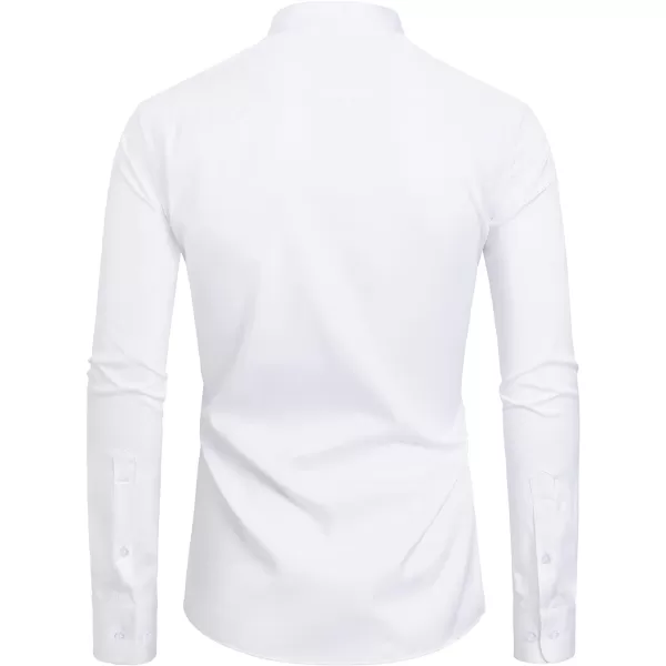 J.VER Mens Banded Collar Dress Shirts Long Sleeve Button Down Mandarin Collar Shirt Solid Stretch Shirt with Pocket