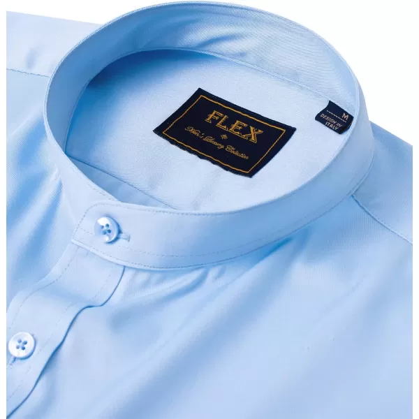 J.VER Mens Banded Collar Dress Shirts Long Sleeve Button Down Mandarin Collar Shirt Solid Stretch Shirt with Pocket