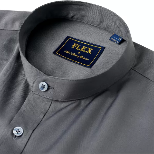 J.VER Mens Banded Collar Dress Shirts Long Sleeve Button Down Mandarin Collar Shirt Solid Stretch Shirt with Pocket
