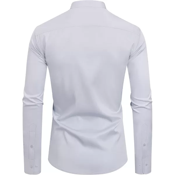 J.VER Mens Banded Collar Dress Shirts Long Sleeve Button Down Mandarin Collar Shirt Solid Stretch Shirt with Pocket