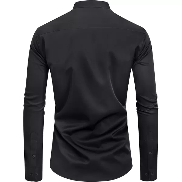 J.VER Mens Banded Collar Dress Shirts Long Sleeve Button Down Mandarin Collar Shirt Solid Stretch Shirt with Pocket