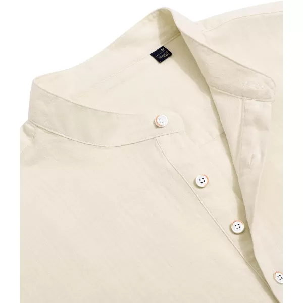 J.VER Men's Cotton Linen Long Sleeve Shirts Casual Button Down Banded Collar Shirt Beach Summer Tops with Pocket