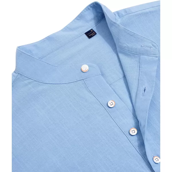 J.VER Men's Cotton Linen Long Sleeve Shirts Casual Button Down Banded Collar Shirt Beach Summer Tops with Pocket