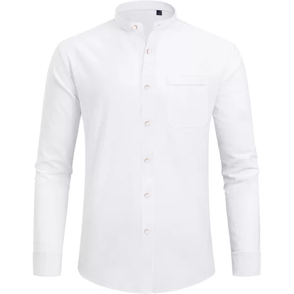 J.VER Men's Cotton Linen Long Sleeve Shirts Casual Button Down Banded Collar Shirt Beach Summer Tops with Pocket