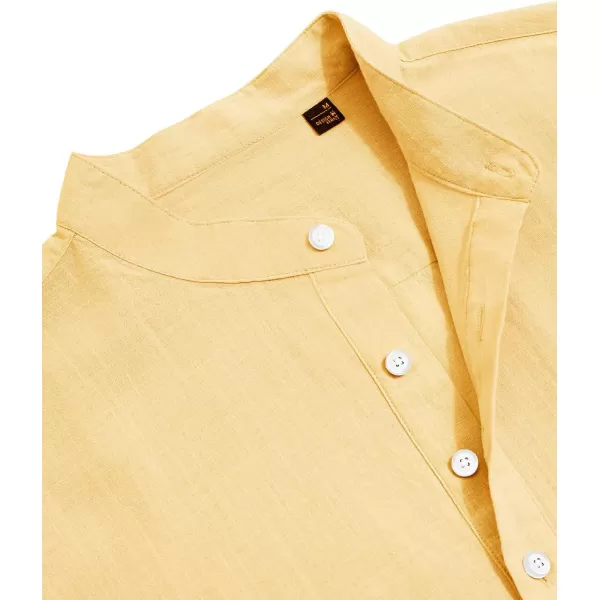 J.VER Men's Cotton Linen Long Sleeve Shirts Casual Button Down Banded Collar Shirt Beach Summer Tops with Pocket