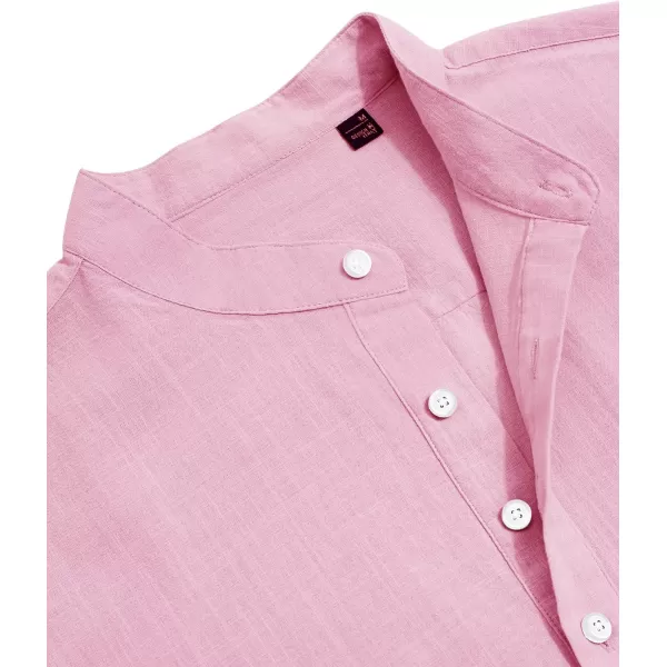 J.VER Men's Cotton Linen Long Sleeve Shirts Casual Button Down Banded Collar Shirt Beach Summer Tops with Pocket