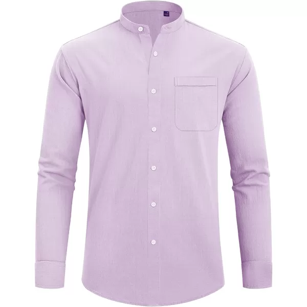 J.VER Men's Cotton Linen Long Sleeve Shirts Casual Button Down Banded Collar Shirt Beach Summer Tops with Pocket