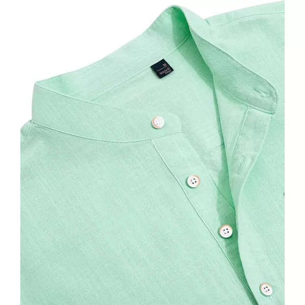 J.VER Men's Cotton Linen Long Sleeve Shirts Casual Button Down Banded Collar Shirt Beach Summer Tops with Pocket