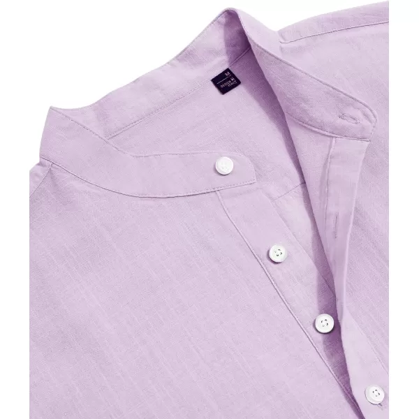 J.VER Men's Cotton Linen Long Sleeve Shirts Casual Button Down Banded Collar Shirt Beach Summer Tops with Pocket