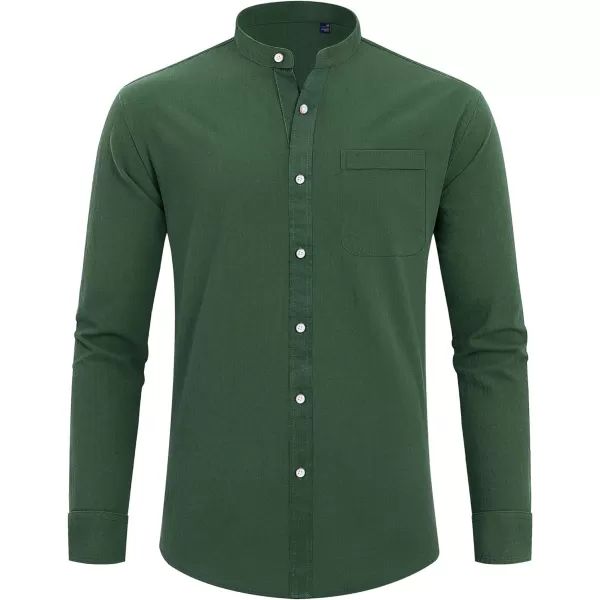 J.VER Men's Cotton Linen Long Sleeve Shirts Casual Button Down Banded Collar Shirt Beach Summer Tops with Pocket