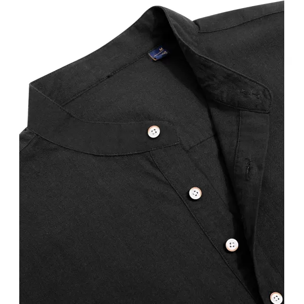 J.VER Men's Cotton Linen Long Sleeve Shirts Casual Button Down Banded Collar Shirt Beach Summer Tops with Pocket