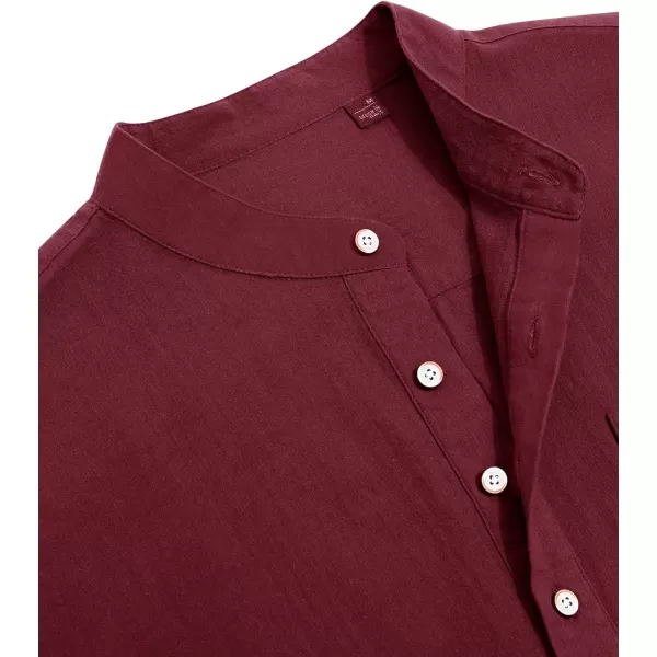 J.VER Men's Cotton Linen Long Sleeve Shirts Casual Button Down Banded Collar Shirt Beach Summer Tops with Pocket