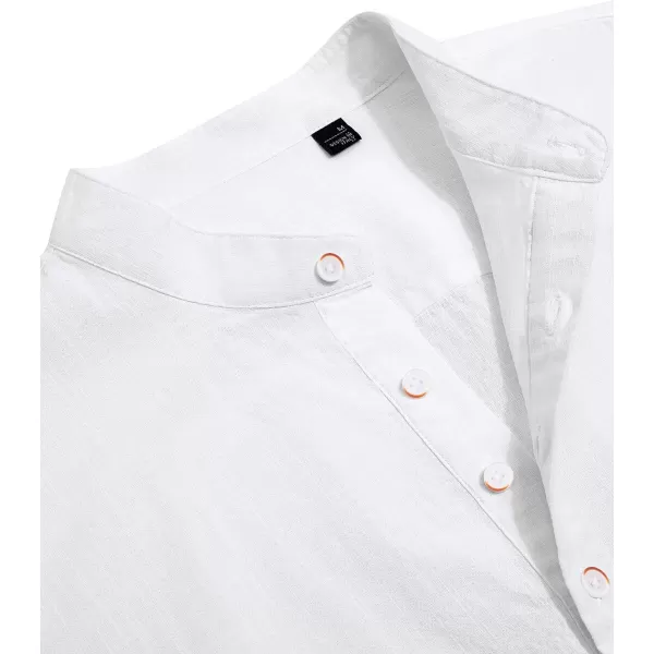 J.VER Men's Cotton Linen Long Sleeve Shirts Casual Button Down Banded Collar Shirt Beach Summer Tops with Pocket