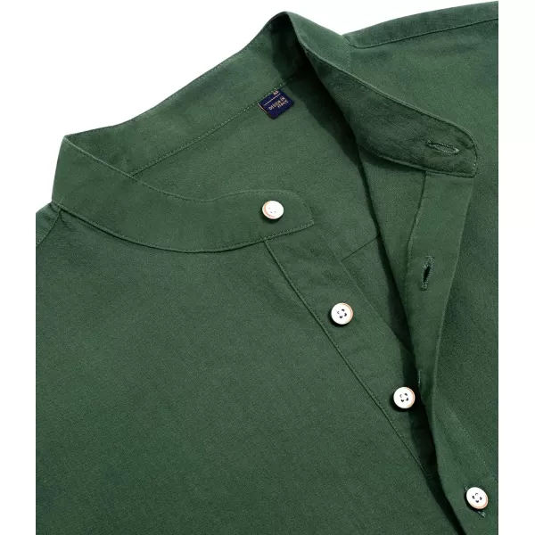 J.VER Men's Cotton Linen Long Sleeve Shirts Casual Button Down Banded Collar Shirt Beach Summer Tops with Pocket