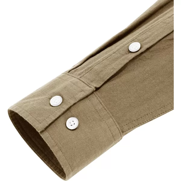 J.VER Men's Cotton Linen Long Sleeve Shirts Casual Button Down Banded Collar Shirt Beach Summer Tops with Pocket