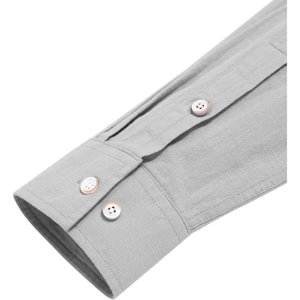 J.VER Men's Cotton Linen Long Sleeve Shirts Casual Button Down Banded Collar Shirt Beach Summer Tops with Pocket