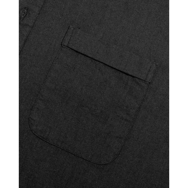 J.VER Men's Cotton Linen Long Sleeve Shirts Casual Button Down Banded Collar Shirt Beach Summer Tops with Pocket