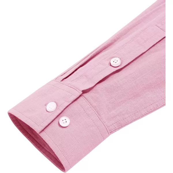 J.VER Men's Cotton Linen Long Sleeve Shirts Casual Button Down Banded Collar Shirt Beach Summer Tops with Pocket
