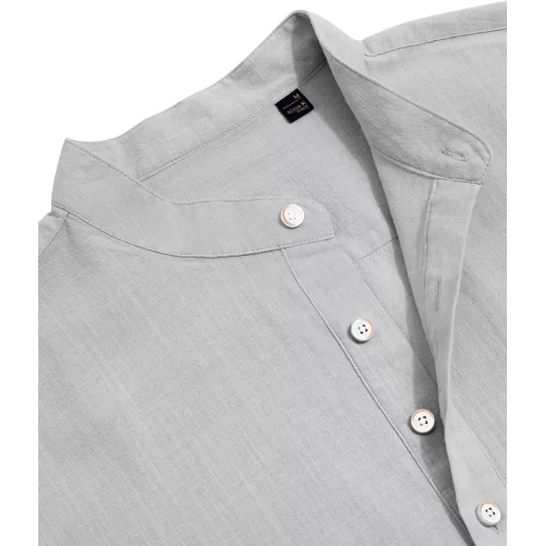 J.VER Men's Cotton Linen Long Sleeve Shirts Casual Button Down Banded Collar Shirt Beach Summer Tops with Pocket