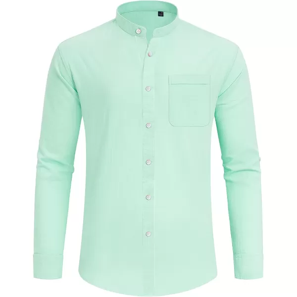J.VER Men's Cotton Linen Long Sleeve Shirts Casual Button Down Banded Collar Shirt Beach Summer Tops with Pocket
