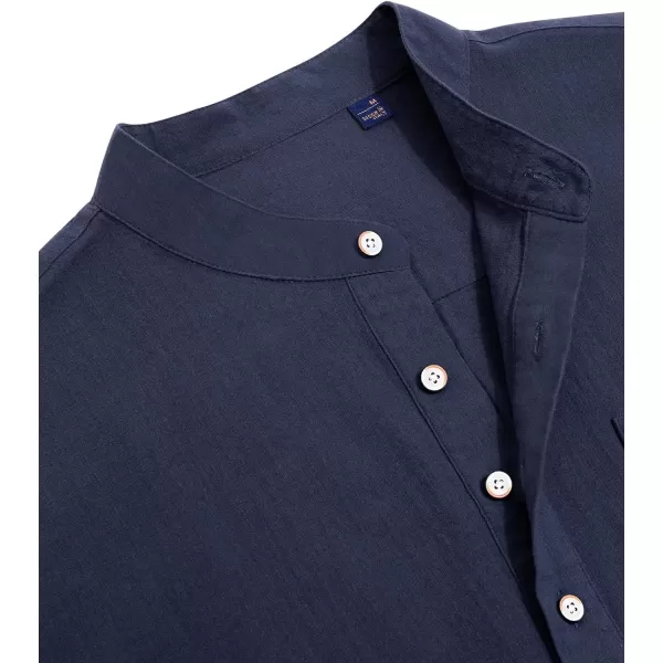 J.VER Men's Cotton Linen Long Sleeve Shirts Casual Button Down Banded Collar Shirt Beach Summer Tops with Pocket