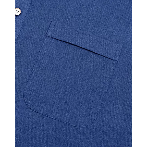 J.VER Men's Cotton Linen Long Sleeve Shirts Casual Button Down Banded Collar Shirt Beach Summer Tops with Pocket