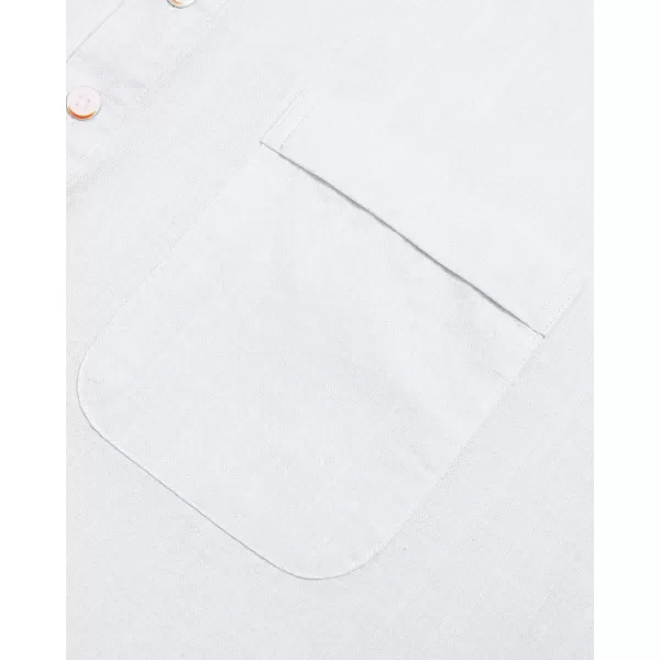J.VER Men's Cotton Linen Long Sleeve Shirts Casual Button Down Banded Collar Shirt Beach Summer Tops with Pocket