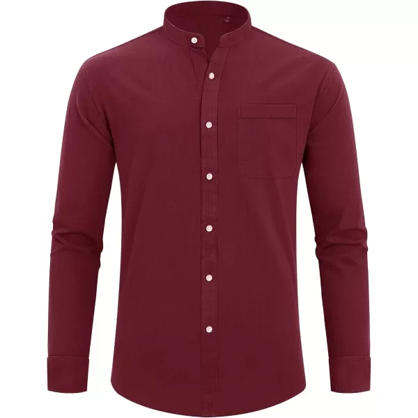 J.VER Men's Cotton Linen Long Sleeve Shirts Casual Button Down Banded Collar Shirt Beach Summer Tops with Pocket