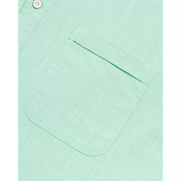 J.VER Men's Cotton Linen Long Sleeve Shirts Casual Button Down Banded Collar Shirt Beach Summer Tops with Pocket