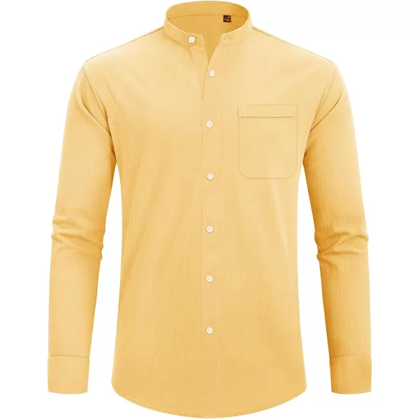 J.VER Men's Cotton Linen Long Sleeve Shirts Casual Button Down Banded Collar Shirt Beach Summer Tops with Pocket