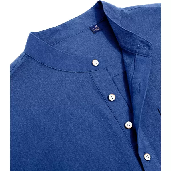 J.VER Men's Cotton Linen Long Sleeve Shirts Casual Button Down Banded Collar Shirt Beach Summer Tops with Pocket