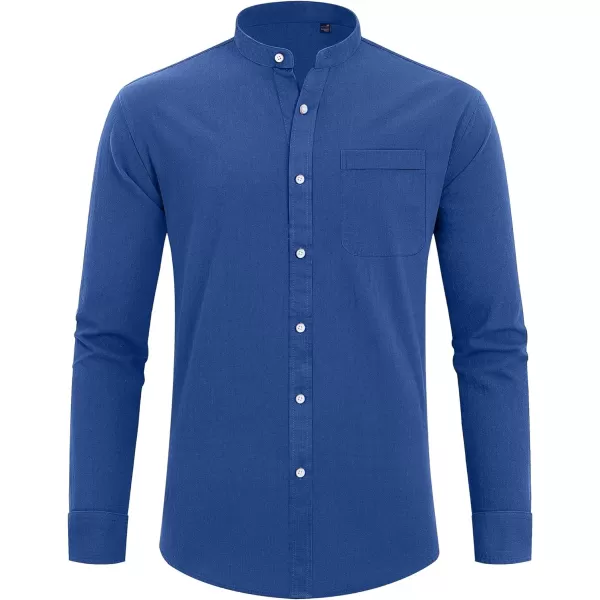 J.VER Men's Cotton Linen Long Sleeve Shirts Casual Button Down Banded Collar Shirt Beach Summer Tops with Pocket